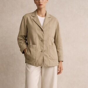 Massimo Dutti NWT Raw Hem Utility Jacket Sand Beige Quiet Luxury Minimalist S/M